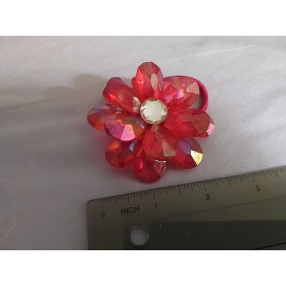 Pink Crystal Flower Hair Tie Elastic Band with Rhinestone Accent - Perfect for P - Picture 3 of 3